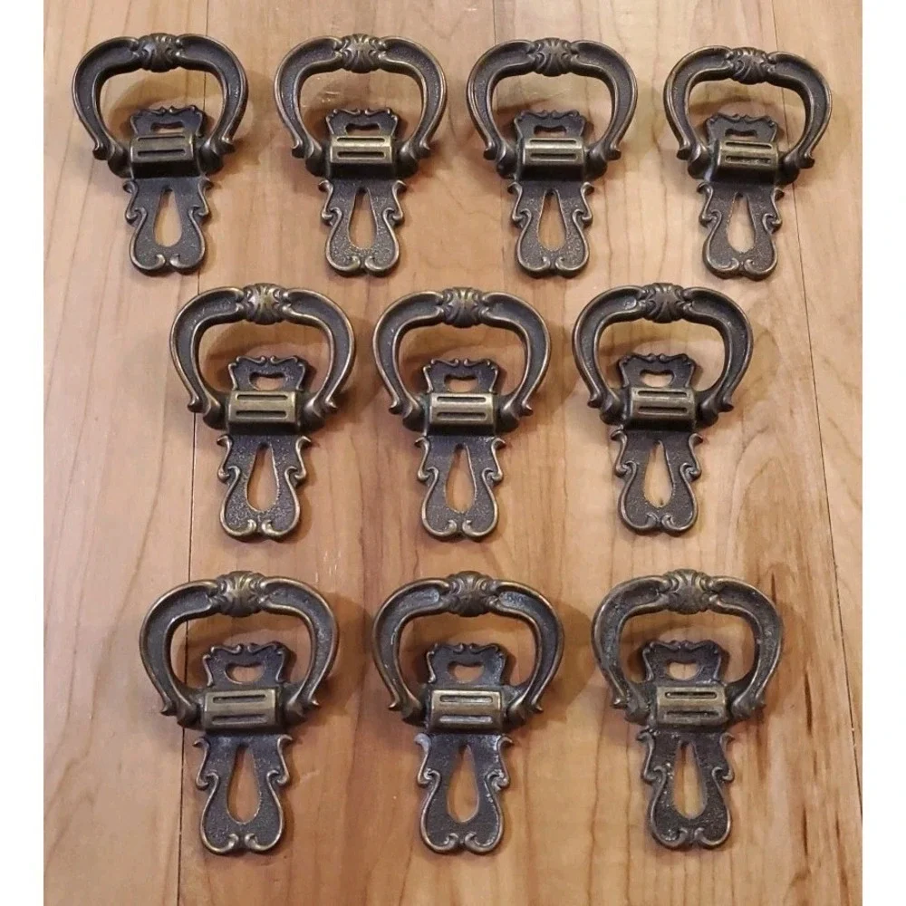 10 Vintage 60s Hyer Antiqued Bronze Fixed‎ Handle Pulls